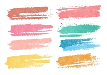 Colorful Hand-Drawn Brush Strokes Clip Art Set in Pastel Colors on White Background, Minimalist Vector Illustration