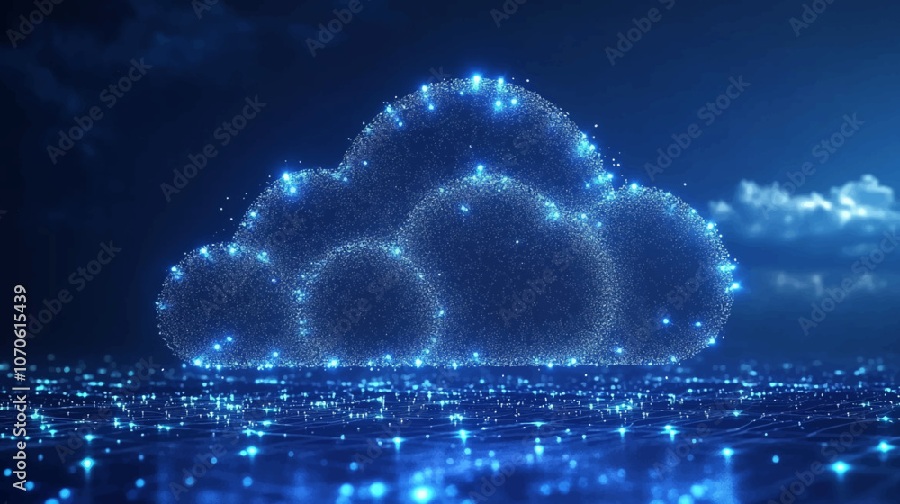 Aufkleber realistic 3d rendering of cloud hologram in technology with network connection, blue digital data, a