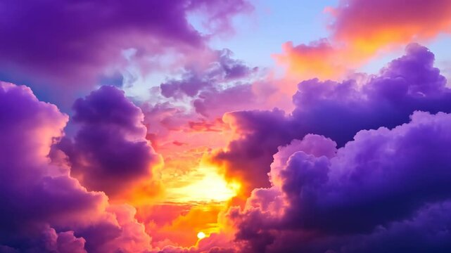 Purple clouds illuminated by a bright orange sunset
