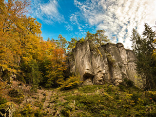 Sandstone rocks in fall