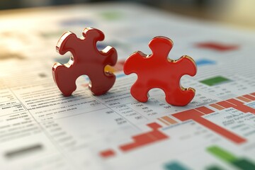 Red Puzzle Pieces on a Financial Report