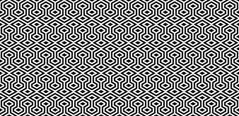 Fototapeta premium Seamless geometric pattern. Black and white abstract background with rhombuses, lines.