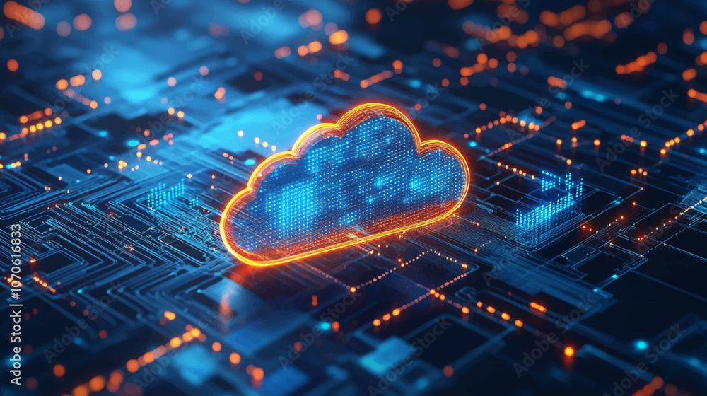 Aufkleber realistic 3d rendering of cloud hologram in technology with network connection, blue digital data, a