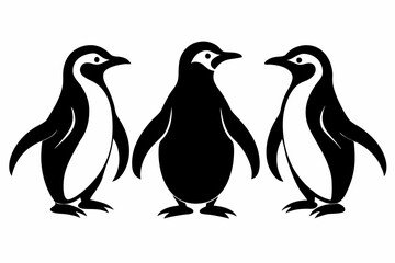 silhouette of a penguin, set, icon, vector illustration on a white background