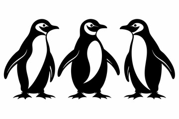 silhouette of a penguin, set, icon, vector illustration on a white background