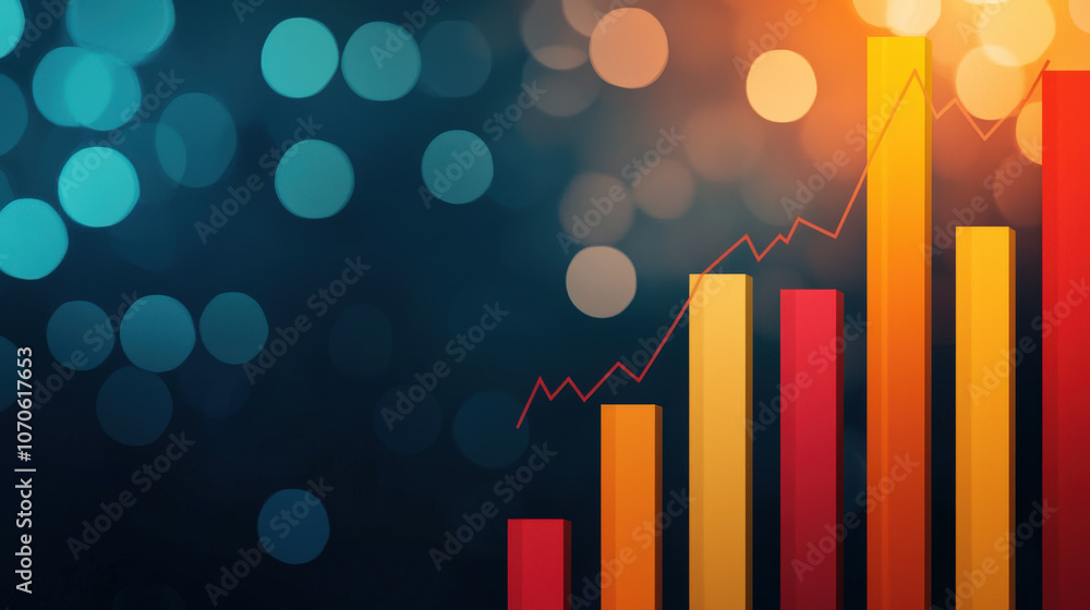 Poster abstract digital background featuring colorful bar graphs and data trends, evoking sense of growth a