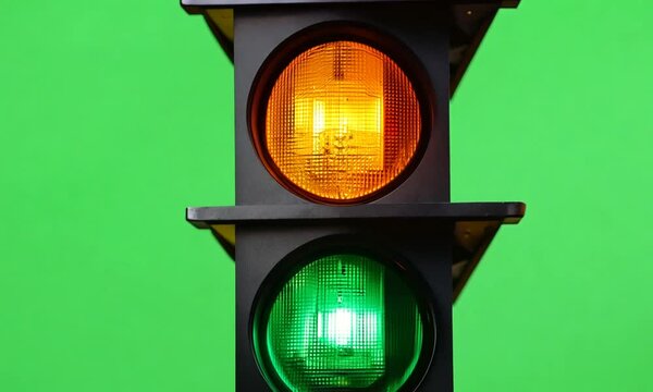 Traffic light on green screen, Generative AI