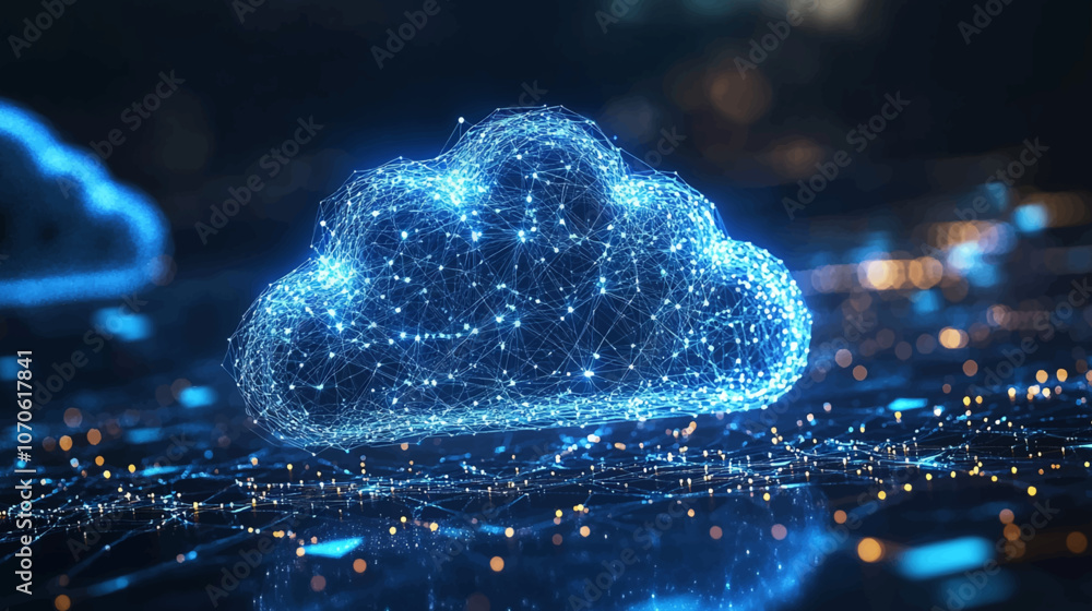 Aufkleber realistic 3d rendering of cloud hologram in technology with network connection, blue digital data, a