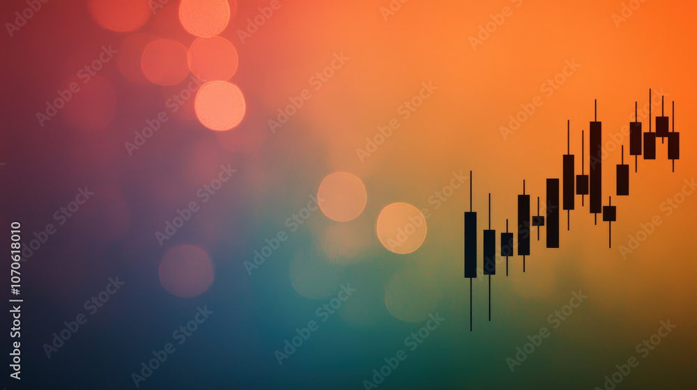 Poster stock market chart with candlestick patterns and vibrant colors, illustrating financial trends and d