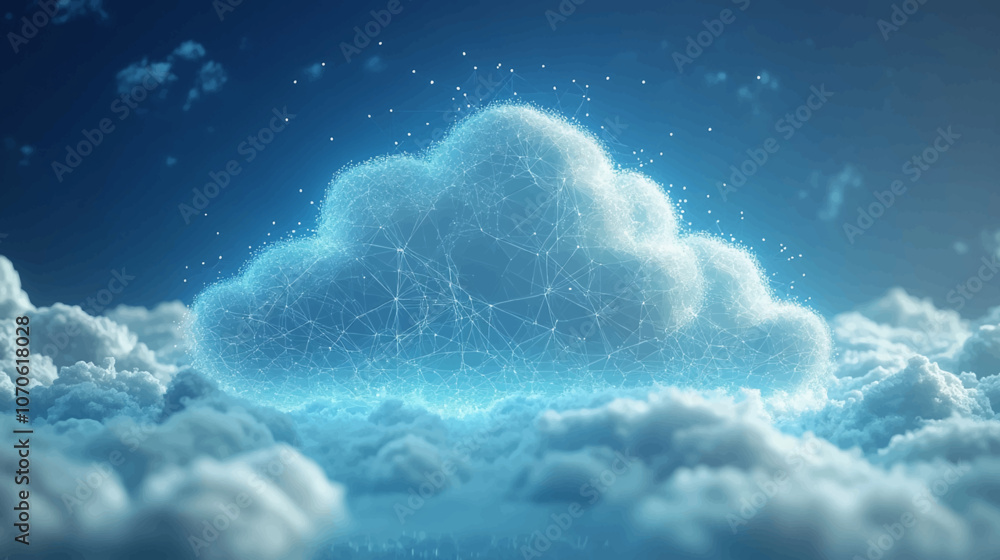 Poster realistic 3d rendering of cloud hologram in technology with network connection, blue digital data, a