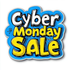 Cyber Monday Sale sign in bold, colorful font on blue background, perfect for promotions and advertising. This eye catching design is ideal for attracting attention during sales events
