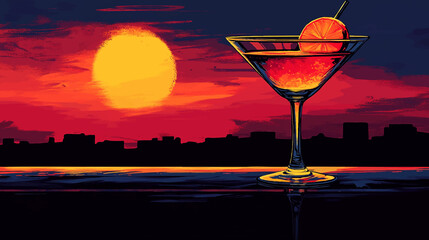 Flat minimalist cocktail with orange color in the afternoon.