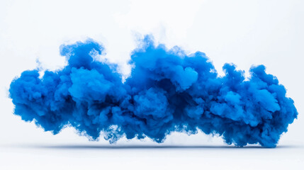 Fototapeta premium Blue colorful smoke clouds explosion isolated on white background, realistic mist effect, fog. Vapor in the air, steam flow.