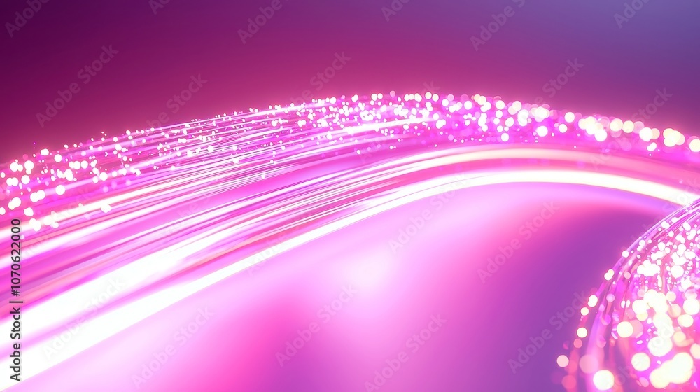 Poster vibrant neon stream, abstract motion graphics featuring glowing neon lights flowing dynamically acro