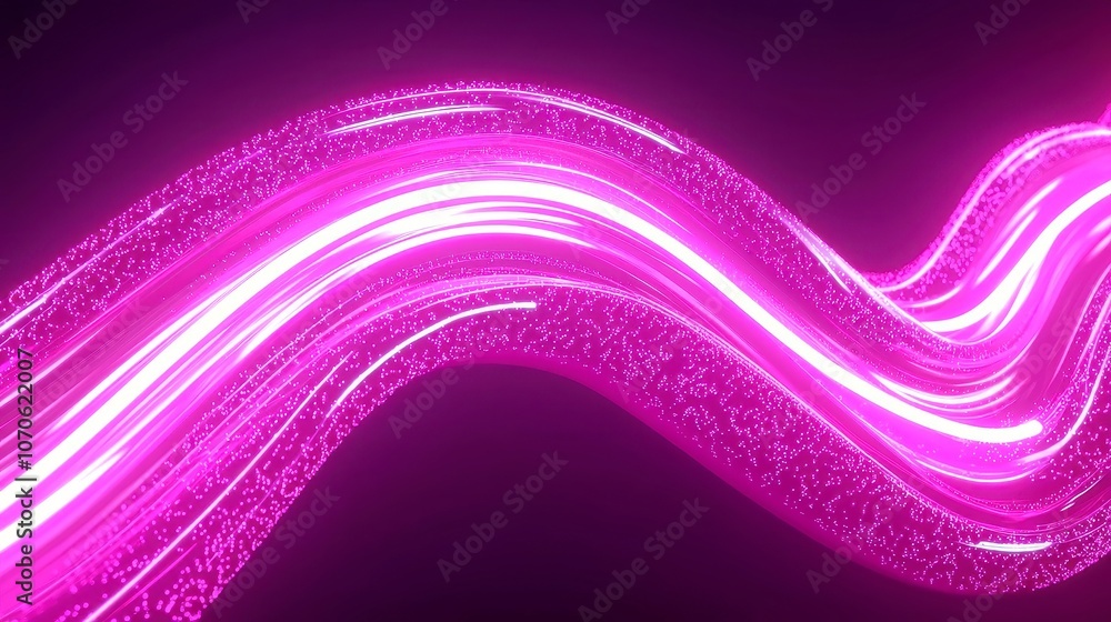Poster neon stream, vibrant abstract motion graphics with glowing neon lights flowing across the screen, de