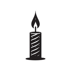 Elegant Candle Silhouette Icon - Vector Illustration on White.
