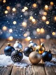 xmas rustic background with christmas tree and decorations, balls, fir branches and garland, New Year modern decorations background