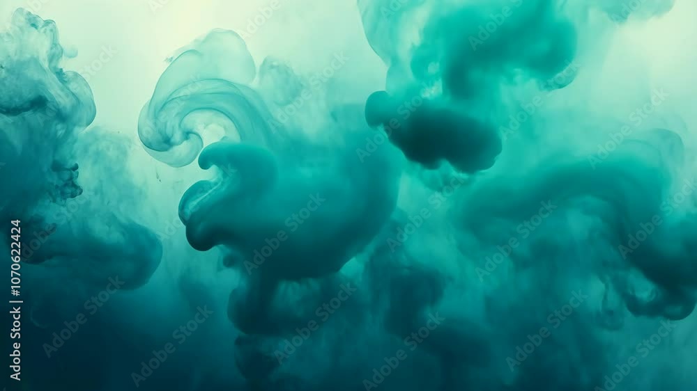 Poster teal ink swirls and spreads in water, creating an abstract design