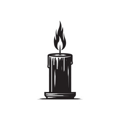 Antique Candle Silhouette Vector Illustration - White Background.