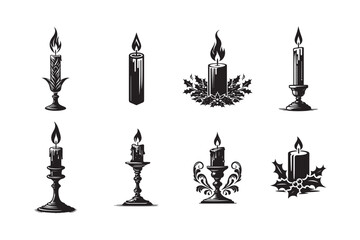 Old-fashioned Candle Silhouette Vector Icon on White Background.