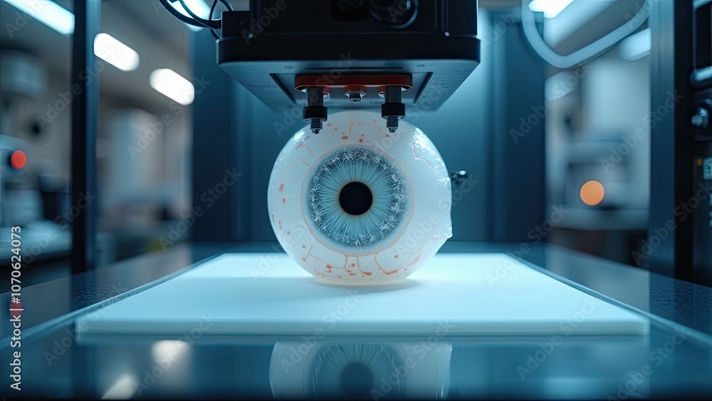 Aufkleber 3d printing process creates a lifelike human eye model in a laboratory setting during a late afterno