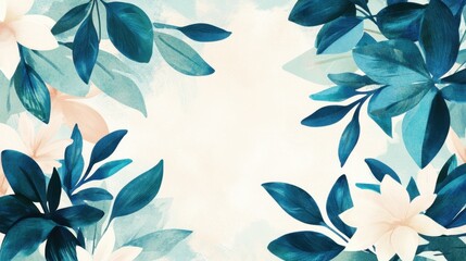 Fototapeta premium Elegant Floral Frame with Blue and Green Leaves
