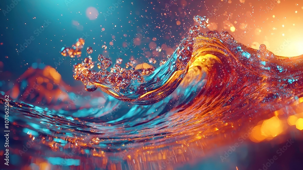 Poster vibrant abstract background of shimmering multicolor particles floating in a luminous liquid, creati