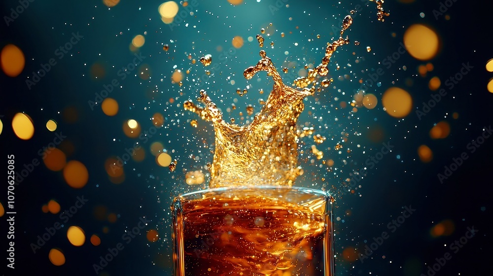 Poster vibrant festive abstract backdrop of shimmering multicolor particles swirling in a glowing liquid, c