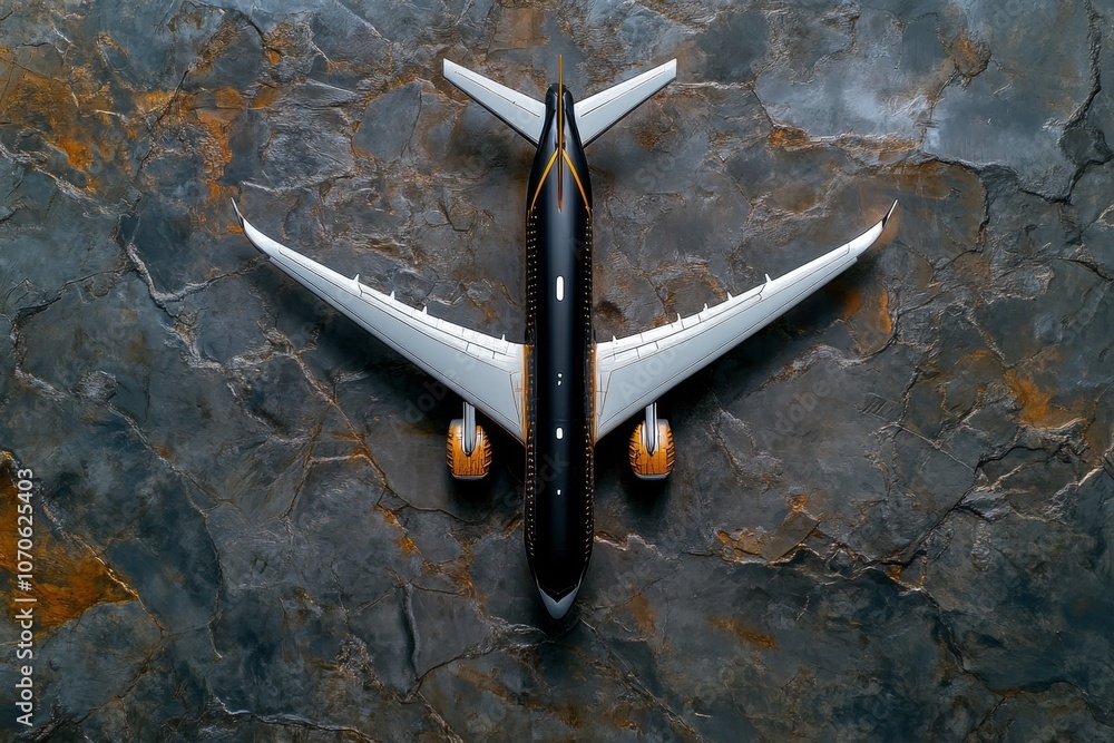 Poster A minimalist composition of an airplane seen from above, with subtle shading for depth and a clean, neutral background
