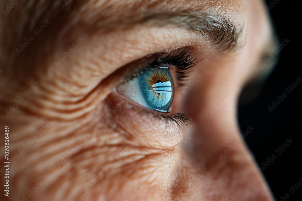 Poster a portrait of an elderly person with expressive eyes, capturing every wrinkle and detail of their fa