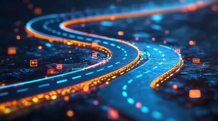 A digital transformation road map with key milestones and objectives, highlighting the process of integrating technology into traditional business models, Digital transformation strategy concept.