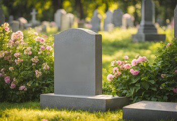 A blank granite headstone with a polished surface, ideal for custom memorial engraving, stands as a lasting tribute in cemeteries.