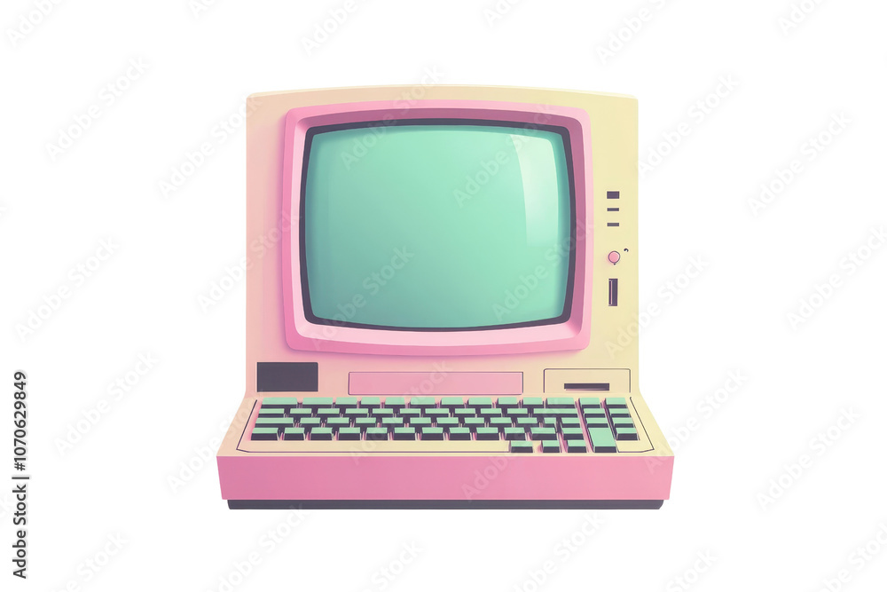 Aufkleber a retro-style pink computer with a screen and keyboard, showcasing vintage design elements and a nos