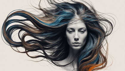 Abstract art of a women head with flowing hairs.