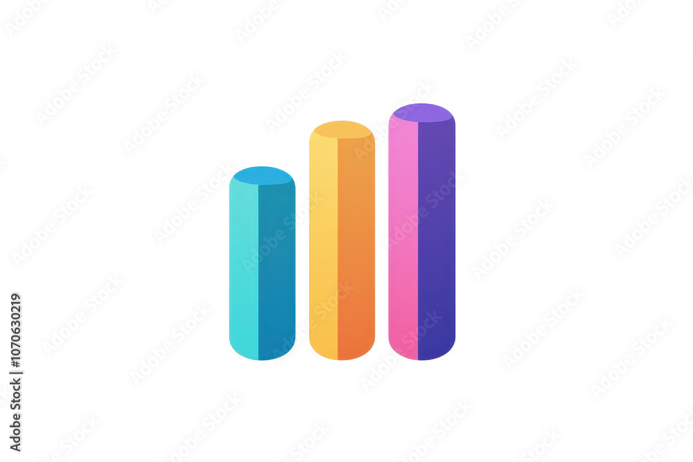 Poster a vibrant set of three vertical bars in varying heights and colors, representing data visualization.