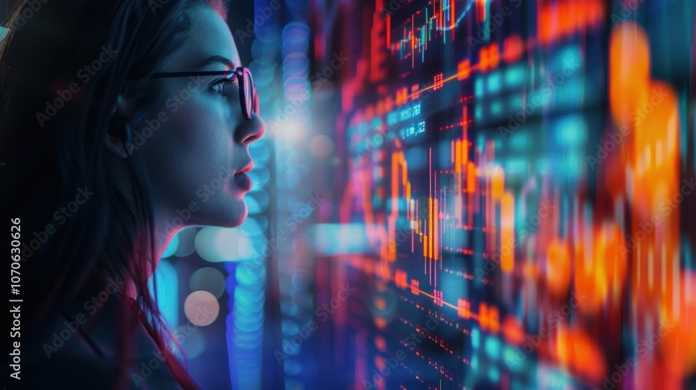 Poster holographic data and trading interface, featuring a professional using a phone to highlight nft code