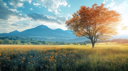 Majestic Mountain Landscape with Tree