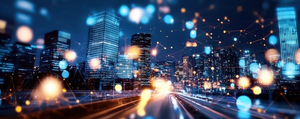 Fototapeta premium Explore the vibrant nightlife of urban landscapes with stunning cityscapes illuminated by modern technology