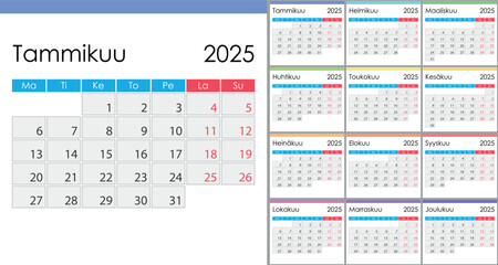 Calendar 2025 on finnish language, week start on Monday