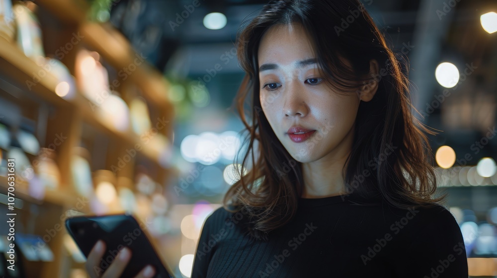 Poster business owner using a phone or tablet for restaurant communication and e-commerce management. a joy