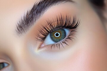 Obraz premium Close-up of long eyelashes with volumizing mascara applied, creating a bold, defined look