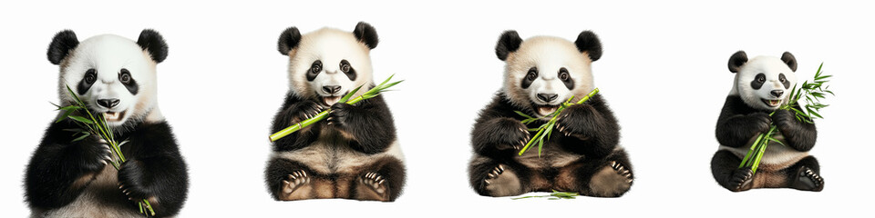 Fototapeta premium set of A panda retains its colorful habitat, clean white background, bright green graphic and design bamboo, on a transparent backgrounds