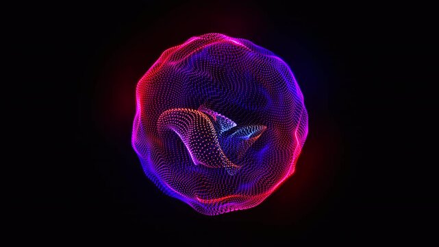 Bright glowing neon 3d sphere seamless motion. Abstract technology, science, engineering, artificial intelligence, and neural networks. AI virtual assistant concept. Vibrant particle energy orb. 4k.