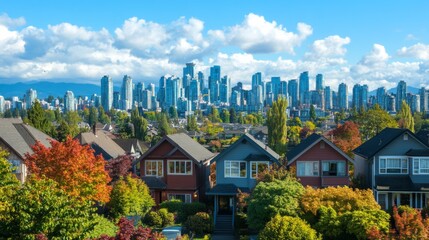 Fototapeta premium Autumn Urban Skyline Over Neighborhood