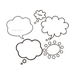 Variety of Thought Bubbles in Doodle Style, Illustration of different thought bubbles in a hand-drawn style, featuring blank, dotted, and expressive designs for creative conversation.
