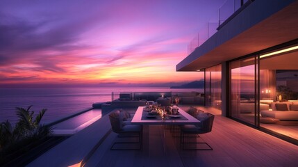 Fototapeta premium Sunset Dinner on a Modern Terrace