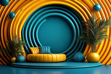 Digital 3D illustration banner with vibrant, layered geometric shapes for a modern, dynamic look