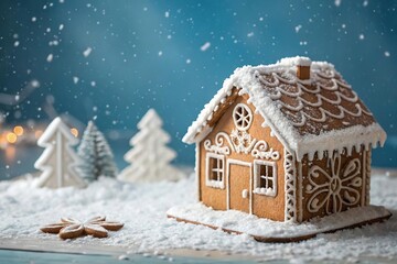 Lebkuchenhaus mit festlichen Lichtern in winterlicher Atmosphäre