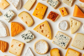 Assorted Cheese Varieties on a White Background