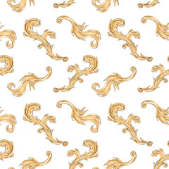 Obraz premium Gold monogram floral ornament. Baroque design isolated elements. Watercolor seamless pattern. Watercolour drawing fashion aquarelle. Print with gold patterns. Fabric wallpaper print texture.